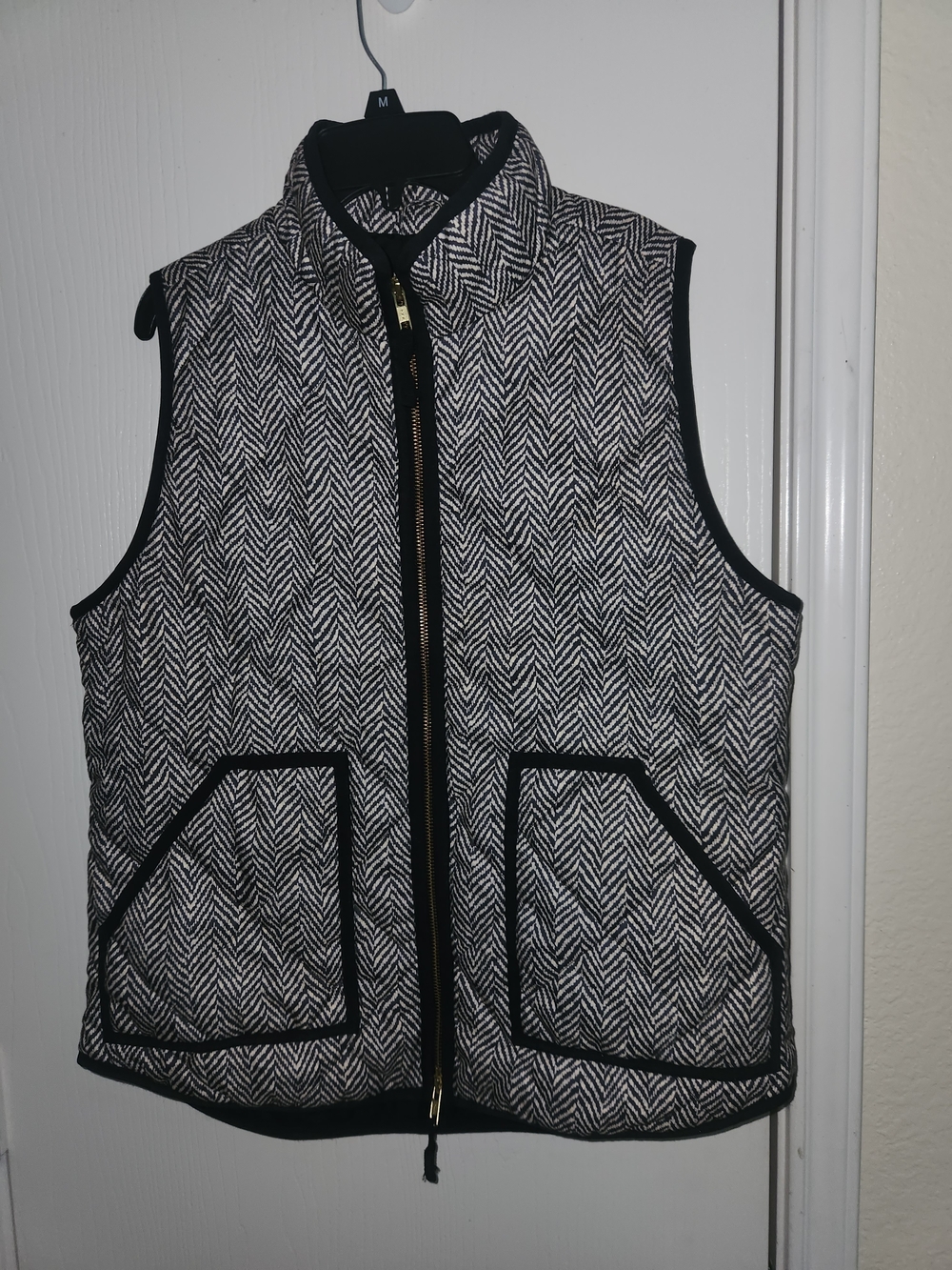 J. Crew Navy and White Herringbone Quilted Vest